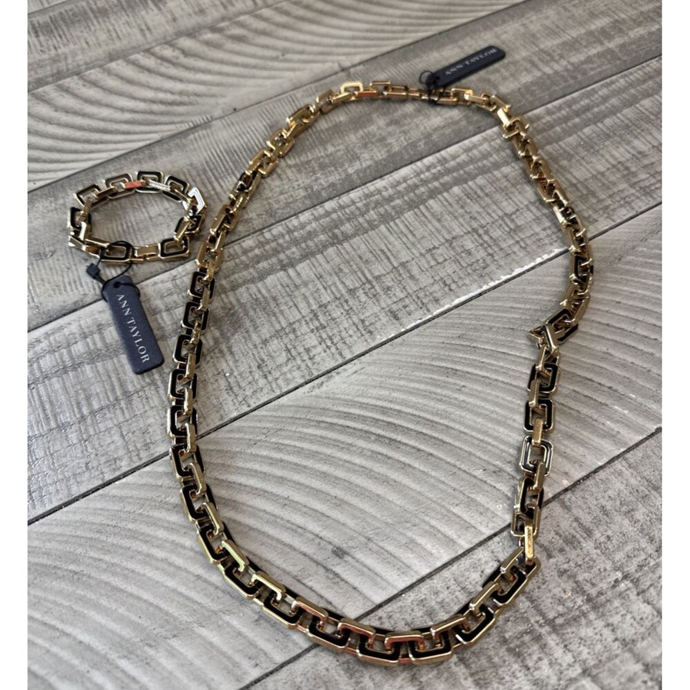 Ann Taylor Black Enamel Link Necklace & Bracelet Set